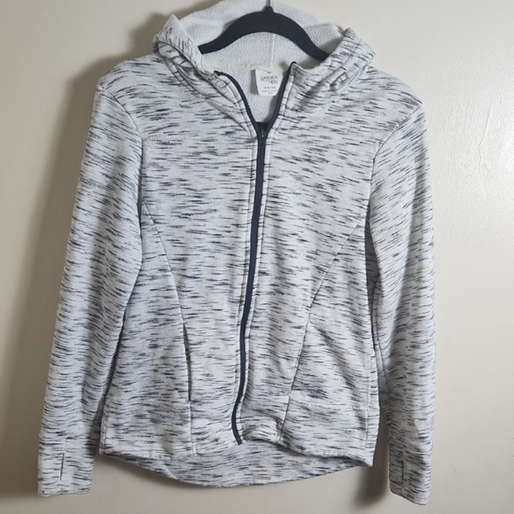 Danskin Now Zip Up Hoodie Heathered White Black Athletic Size S